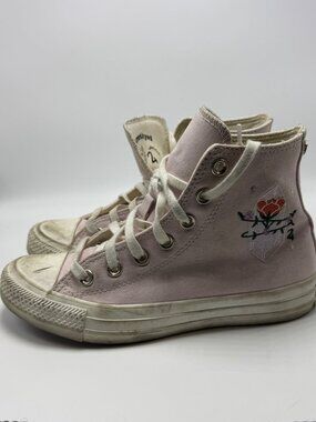 Converse All Star Pink High Top Sneakers W/ Crystal & Amethyst Embroidery Canvas